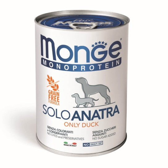 MONGE MONOPROTEIN DOG GRAIN FREE ONLY DUCK - пастет за кучета, с Патешко, консерва 400г -  - Zoolink