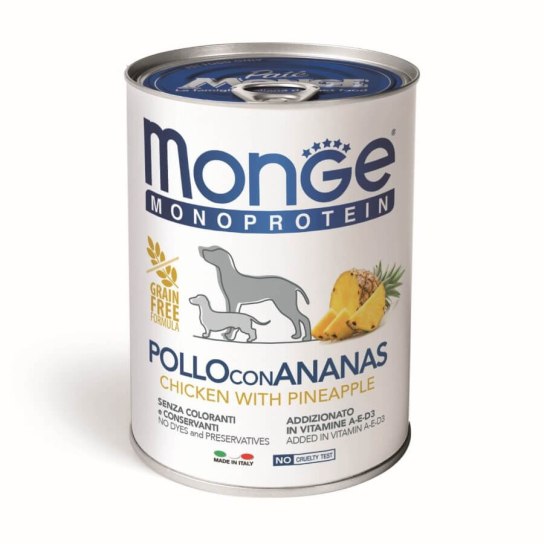 MONGE MONOPROTEIN DOG GRAIN FREE fruit - пастет за кучета, с Пиле и Ананас, консерва 400г -  - Zoolink