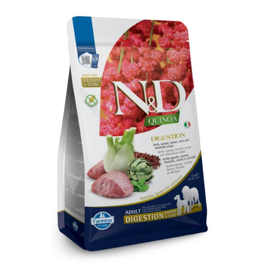 N&D QUINOA DIGESTION ADULT MED&MAX - за зрели кучета, здрав стомах, с Агне, киноа, артишок, 2.5кг -  - Zoolink