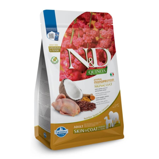 N&D QUINOA SKIN&COAT ADULT MED&MAX- зрели кучета, здрава кожа/козина, с Пъдпъдък, киноа, кокос 2.5кг -  - Zoolink