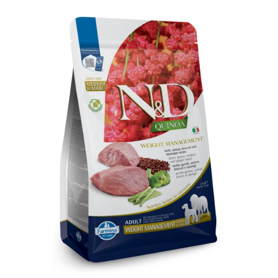 N&D QUINOA WEIGHT MANAGEMENT ADULT MED&MAX - зрели кучета, контрол тегло, Агне, киноа, броколи 2.5кг -  - Zoolink
