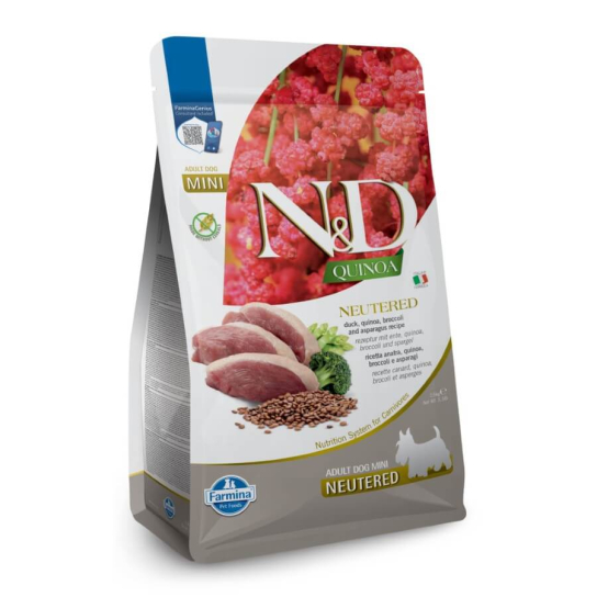 N&D QUINOA NEUTERED ADULT MINI - за кастрирани зрели кучета до 10кг, Патица, киноа, броколи, 800г -  - Zoolink