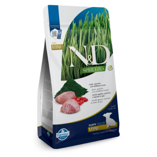 N&D SPIRULINA PUPPY MINI - за подрастващи кучета, малки породи, Агне, спирулина, годжи бери, 2кг -  - Zoolink