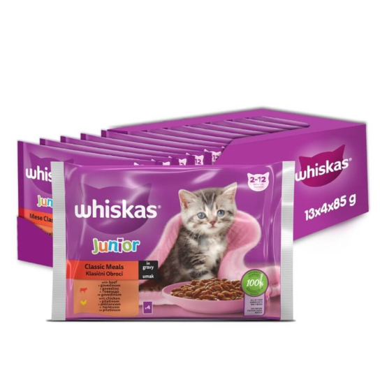 13бр.Whiskas Пауч Джуниър Месна Селекция в сос грейви, 4x85г -  - Zoolink