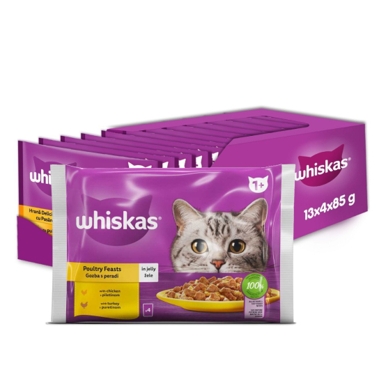 13бр. Whiskas Пауч Птичи Ястия в желе, 4x85г -  - Zoolink