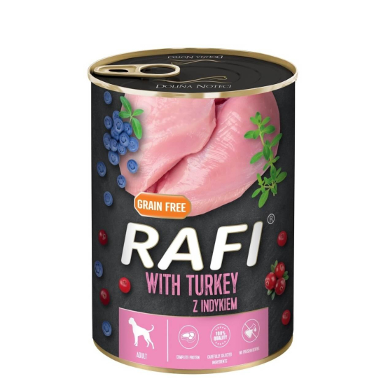 RAFI DOG TURKEY - за израснали кучета, с Пуешко, плодове, консерва 400г -  - Zoolink