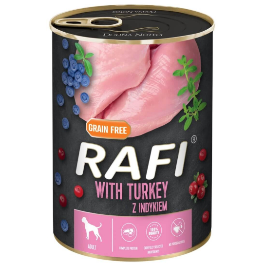 RAFI DOG TURKEY - за израснали кучета, с Пуешко, плодове, консерва 800г -  - Zoolink