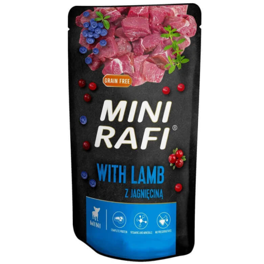 RAFI DOG MINI LAMB - за израснали кучета от малки породи, с Агнешко, плодове, пауч 150г -  - Zoolink
