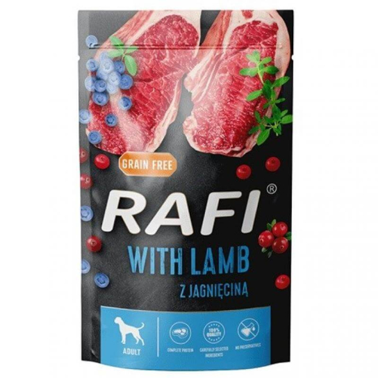 RAFI DOG LAMB - за израснали кучета, с Агнешко, плодове, пауч 500г -  - Zoolink