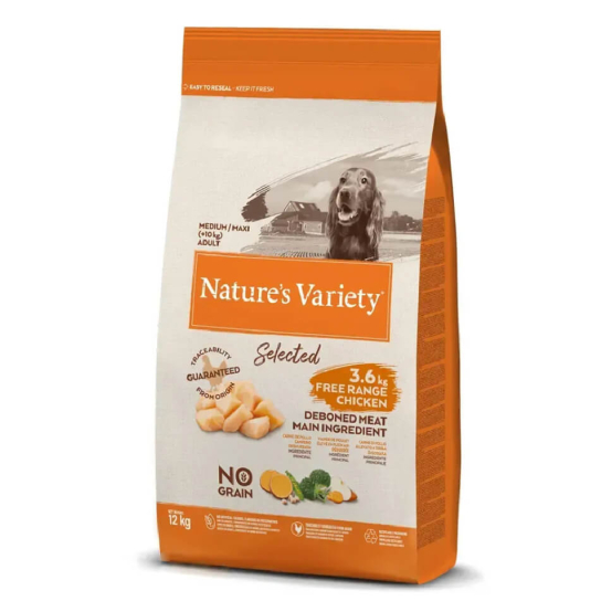 NATURE`S VARIETY DOG ADULT MED/MAX - кучета средни/едри породи, със свободно отгледано Пиле, 12кг -  - Zoolink