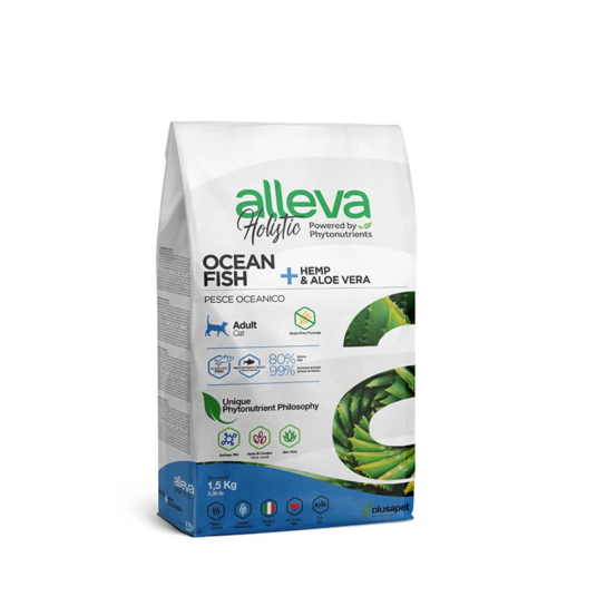 Храна за котки alleva holistic (adult cat) с океанска риба и с канабис сатива и алое вера, 1.5кг -  - Zoolink