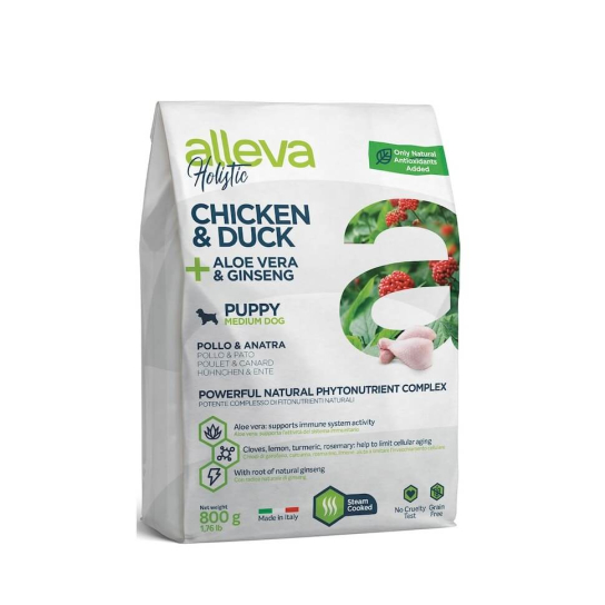 Храна за кучета alleva holistic puppy medium с пилешко и патешко и с алое вера и женшен, 800г -  - Zoolink