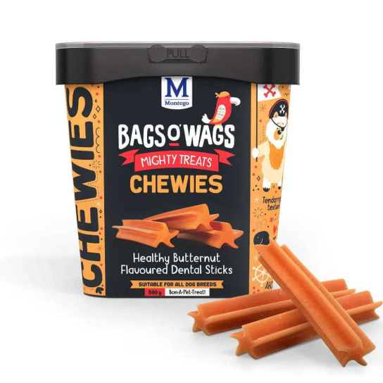 BAGS O’ WAGS CHEWIES DENTAL STICKS BUTTERNUT - кучешки дентални лакомства с вкус Тиква, 500г -  - Zoolink