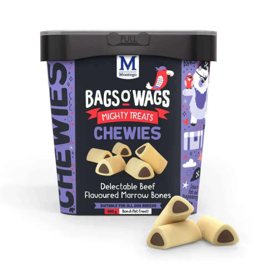 BAGS O’ WAGS CHEWIES MARROW BONES BEEF - лакомства за куче във вид на кости с вкус Говеждо, 500г -  - Zoolink