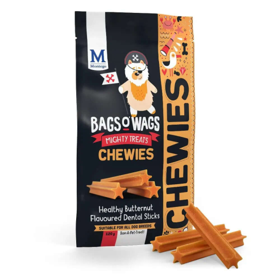 BAGS O’ WAGS CHEWIES DENTAL STICKS BUTTERNUT - кучешки дентални лакомства с вкус Тиква, 120г -  - Zoolink