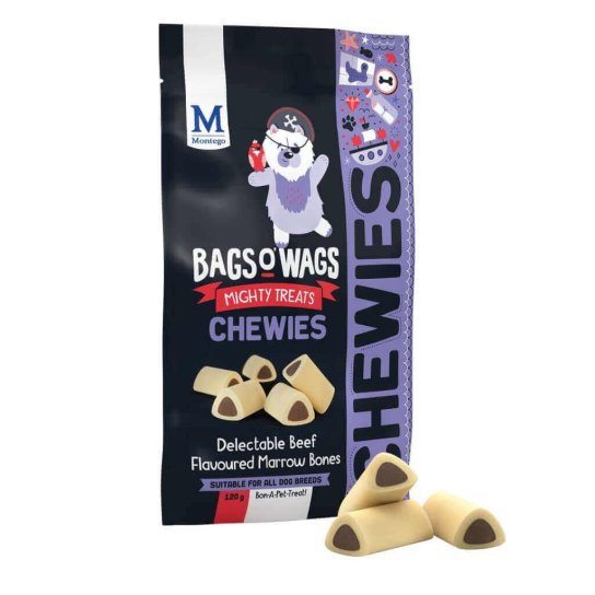 BAGS O’ WAGS CHEWIES MARROW BONES BEEF - лакомства за куче във вид на кости с вкус Говеждо, 120г -  - Zoolink