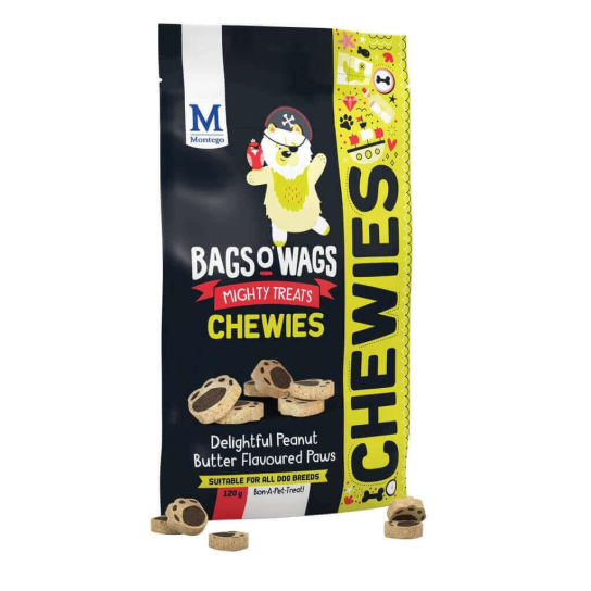 BAGS O’ WAGS CHEWIES PAWS PEANUT BUTTER - лакомства за куче лапички с вкус Фъстъчено масло, 120г -  - Zoolink