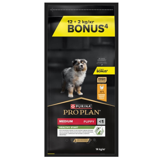 Purina Pro Plan Puppy Medium - за подрастващи кучета от средни породи, Пиле, 12+2кг гратис -  - Zoolink