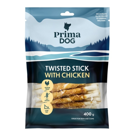 PRIMA DOG TWISTED STICK WITH CHICKEN - усукани солети за куче с Пилешко 400 г -  - Zoolink