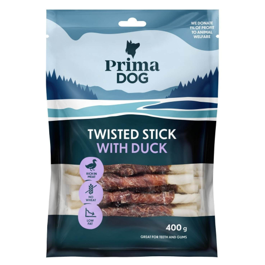 PRIMA DOG TWISTED STICK WITH DUCK - усукани солети за куче с Патешко, 400 г -  - Zoolink