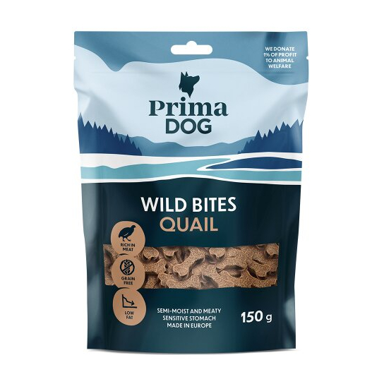 PRIMA DOG WILD BITES QUAIL - деликатесни меки лакомстви за куче с Пъдпъдък и глог, 150 г -  - Zoolink