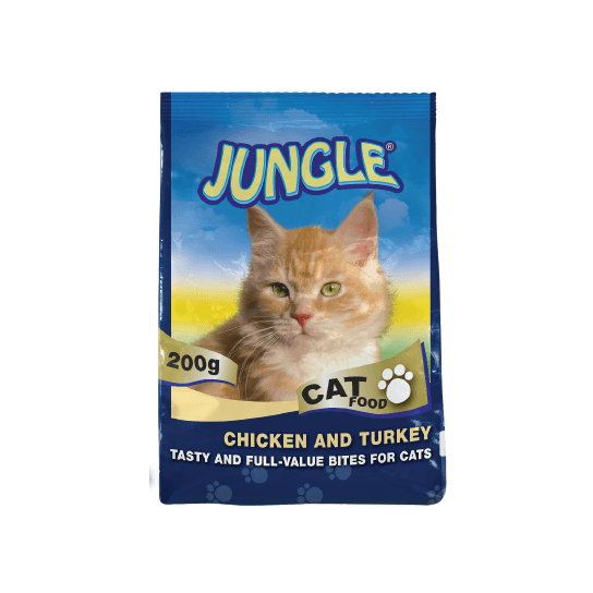 JUNGLE CAT CHICKEN &TURKEY - суха храна за израснали котки с Пиле и Пуйка, 200 г -  - Zoolink