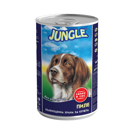 JUNGLE DOG - хапки в сос за израснали кучета с Пиле, консерва 415 г -  - Zoolink