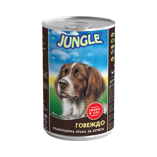 JUNGLE DOG - хапки в сос за израснали кучета с Говеждо, консерва 415 г -  - Zoolink