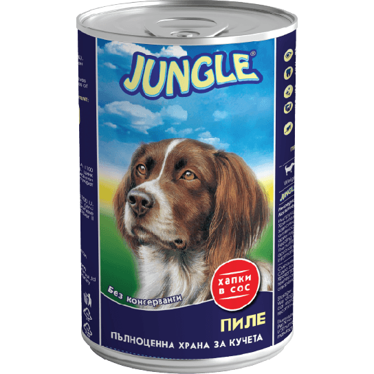 JUNGLE DOG - хапки в сос за израснали кучета с Пиле, консерва 1.240 кг -  - Zoolink