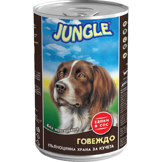 JUNGLE DOG - хапки в сос за израснали кучета с Говеждо, консерва 1.240 кг -  - Zoolink