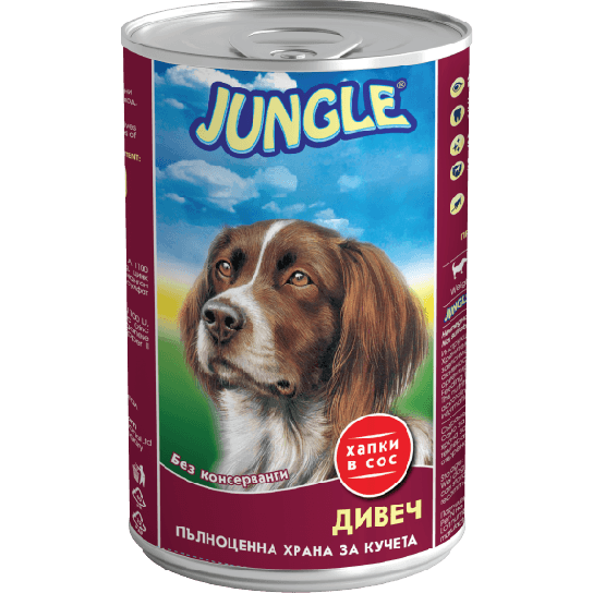 JUNGLE DOG - хапки в сос за куче с Дивеч, консерва 1.240 кг -  - Zoolink