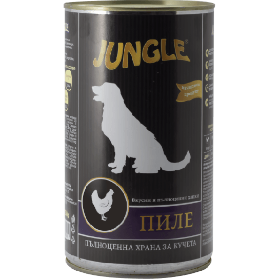JUNGLE DOG - за израснали кучета хапки с Птиче месо, консерва 1.250 кг -  - Zoolink