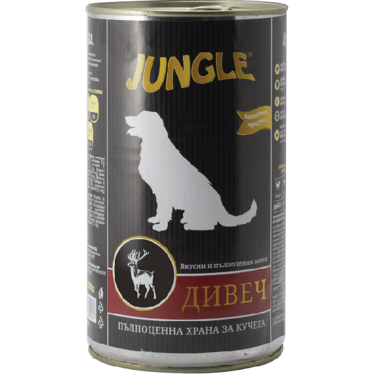 JUNGLE DOG - за израснали кучета хапки с месо от Дивеч, консерва 1.250 кг -  - Zoolink