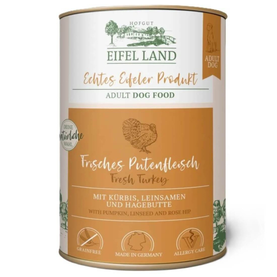 EIFEL LAND ADULT FRESH TURKEY - за кучета с прясно Пуешко, тиква, коприва, консерва 800 г - - Zoolink EIFEL LAND ADULT FRESH TURKEY - за кучета с прясно Пуешко, тиква, коприва, консерва 800 г - - Zoolink