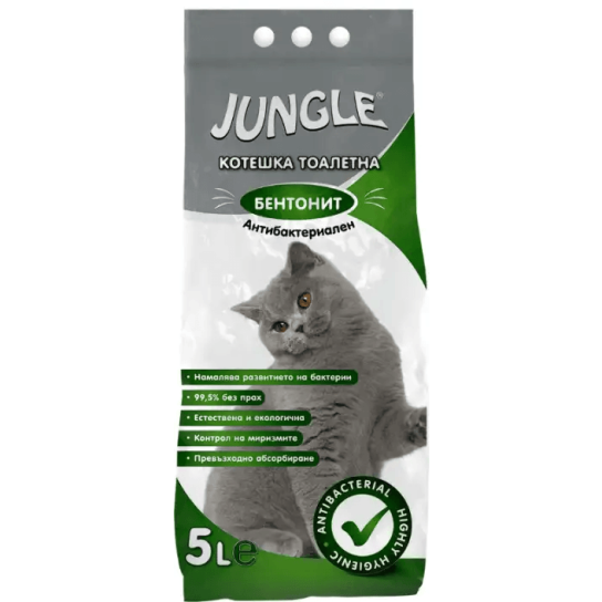 JUNGLE Котешка тоалетна бентонит Антибактериален, 5л -  - Zoolink