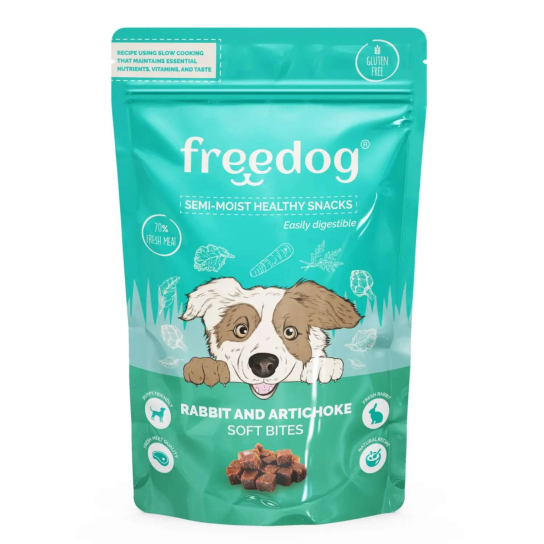 FREEDOG Snack Semi-Moist Rabbit&Artichoke - лакомства за куче, меки хапки със Заешко и артишок, 100г -  - Zoolink