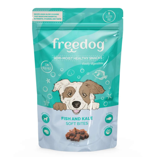FREEDOG Snack Semi-Moist Fish & Kale - лакомство за кучета, меки хапки с Риба и кейл, 100г -  - Zoolink