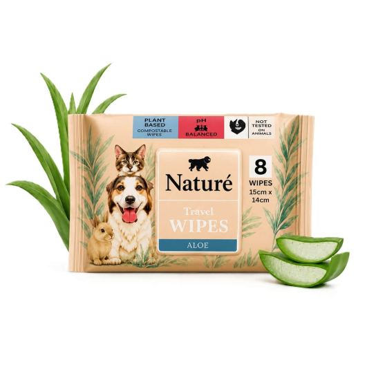 NATURE TRAVEL WIPES - Мини почистващи кърпички с алое вера за кучета и котки, 15x14см, 8бр. -  - Zoolink