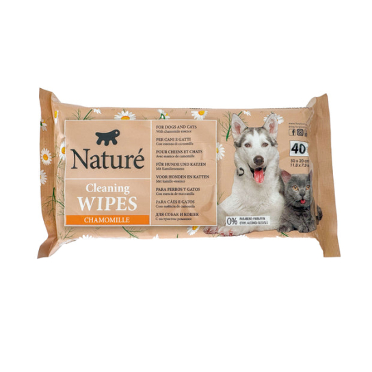 NATURE WIPES  CHAMOMILLE - Почистващи кърпички с лайка, за кучета и котки, 30х20см, 40бр. -  - Zoolink