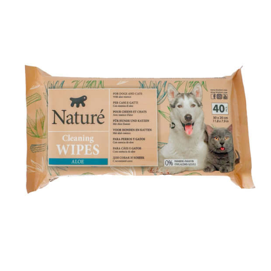 NATURE WIPES ALOE - Почистващи кърпички с алое вера, за кучета и котки, 30х20см, 40бр. -  - Zoolink