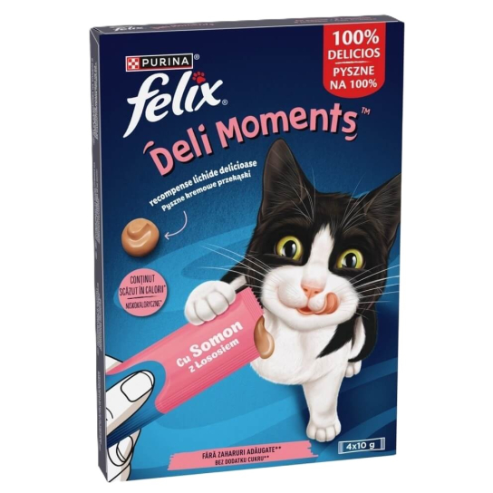 Purina FELIX DELI MOMENTS - течно лакомство за котки със Сьомга, сашета 4х10г -  - Zoolink
