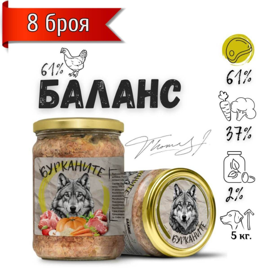 8бр. БУРКАНИТЕ БАЛАНС - стерилизирана храна за кучета с Пилешко и Зеленчуци, 500 г -  - Zoolink