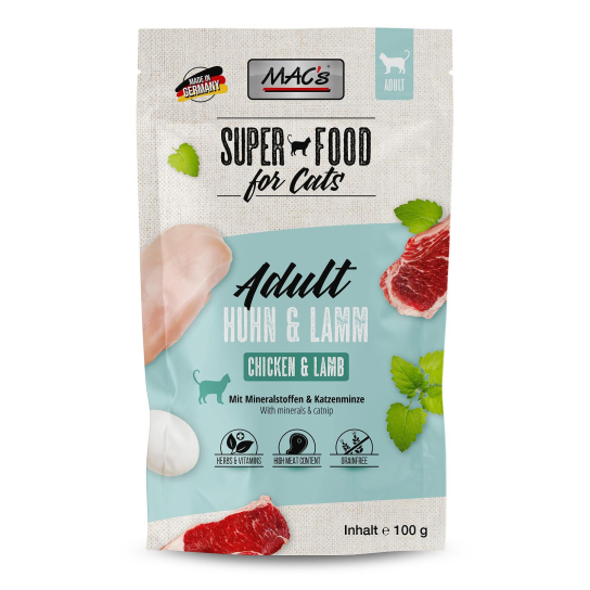 MAC'S CAT ADULT - за пораснали котки, Пиле и Агне, билки, пауч 100г -  - Zoolink