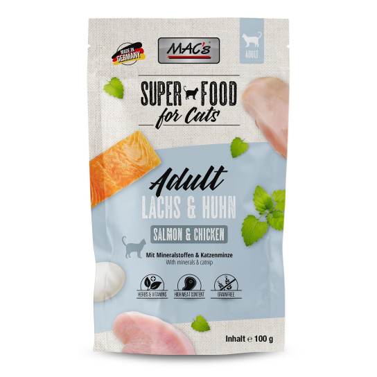 MAC'S CAT ADULT - за пораснали котки, Сьомга и Пиле, билки, пауч 100г -  - Zoolink