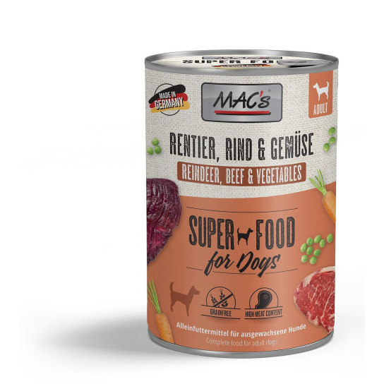 MAC'S DOG ADULT - за пораснали кучета, Северен елен, Говеждо и Зеленчуци, консерва 400г - - Zoolink MAC'S DOG ADULT - за пораснали кучета, Северен елен, Говеждо и Зеленчуци, консерва 400г - - Zoolink