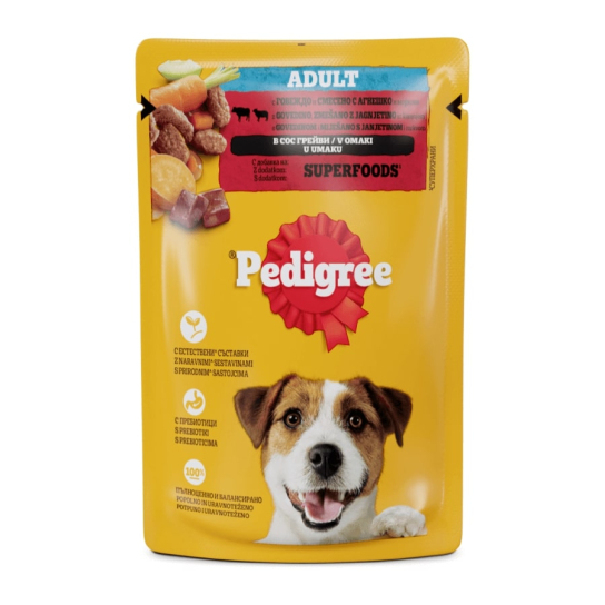 Pedigree Пауч Говеждо и Агнешко в сос грейви, 100г -  - Zoolink