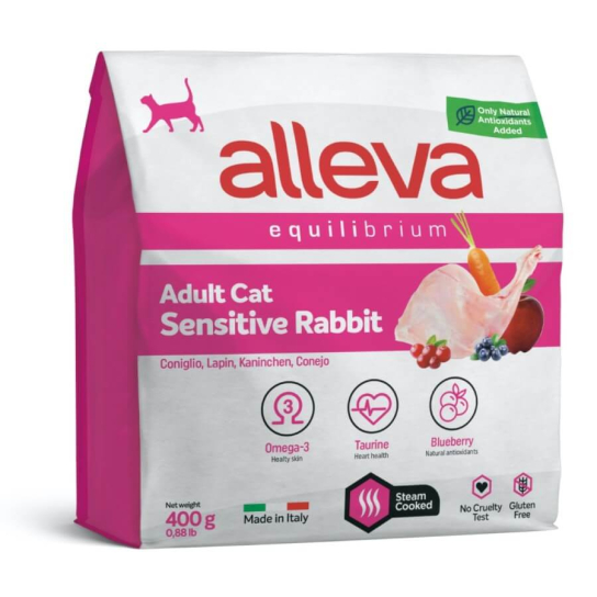 Храна за котки alleva equilibrium sensitive (adult cat) със заешко, 400г -  - Zoolink