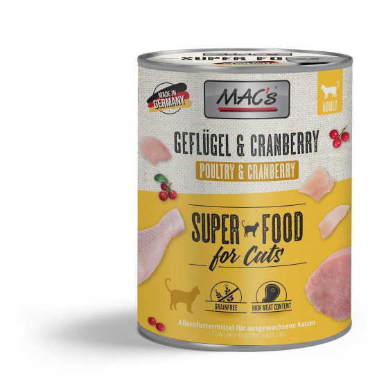 MAC'S CAT ADULT -  за пораснали котки, Птиче месо и Червени боровинки, консерва 800г -  - Zoolink