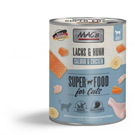 MAC'S CAT ADULT - за пораснали котки, Сьомга, Пиле, банан, консерва 800г -  - Zoolink