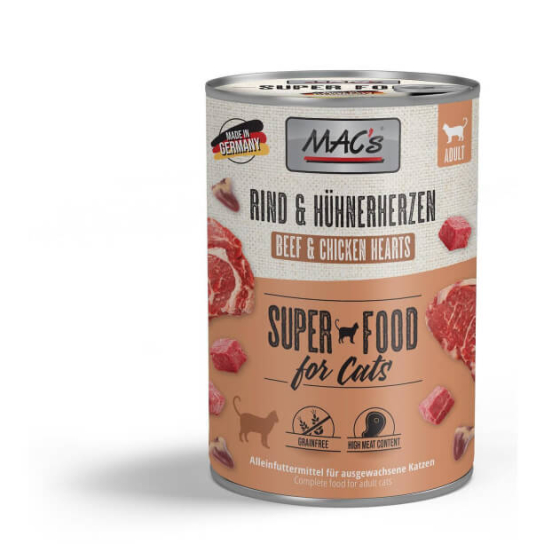 MAC'S CAT ADULT - за пораснали котки, Говеждо и Пилешки сърца, консерва 400г -  - Zoolink